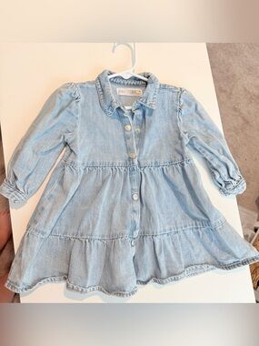 ZARA Light Blue Denim Tiered Button-Front Dress - Baby 12-18 months